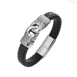 Stainless Steel and Black Braided Calf Leather