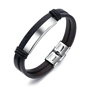 Stainless Steel Plate and Clasps with Black Calf Leather