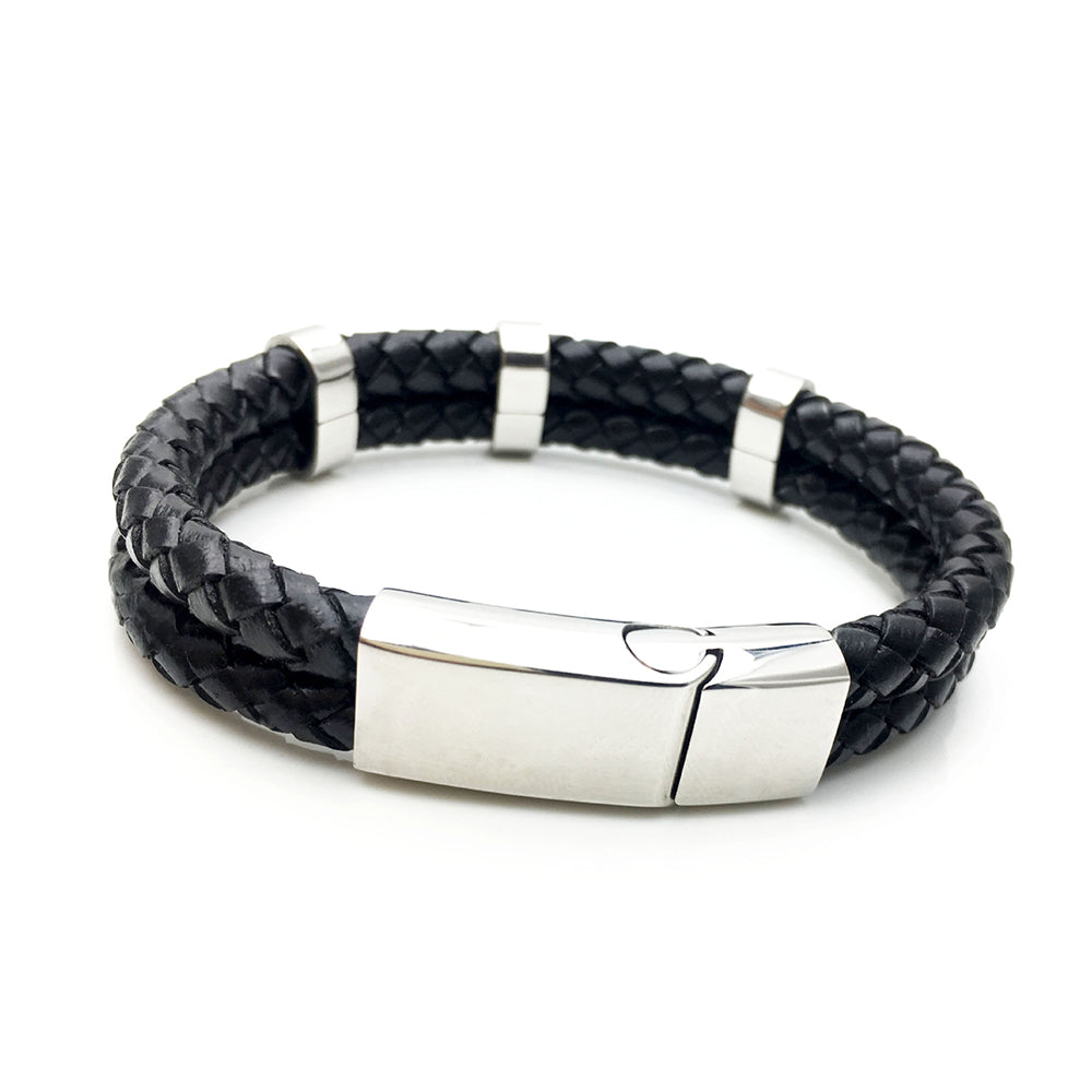 Stainless Steel Clasps and Hardware with Black Braided Calf Leather