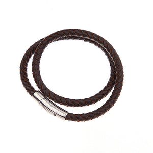 Two Layers Braided Black Leather with Stainless Steel Clasps