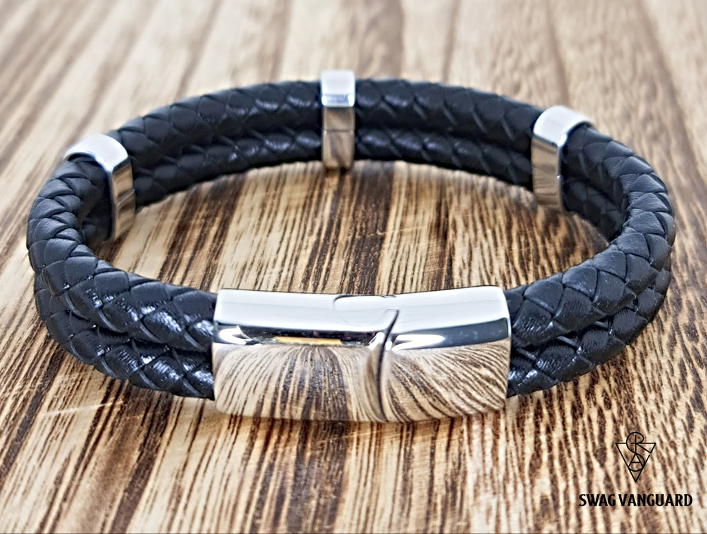 Stainless Steel Clasps and Hardware with Black Braided Calf Leather