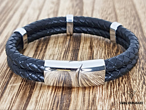 Stainless Steel Clasps and Hardware with Black Braided Calf Leather