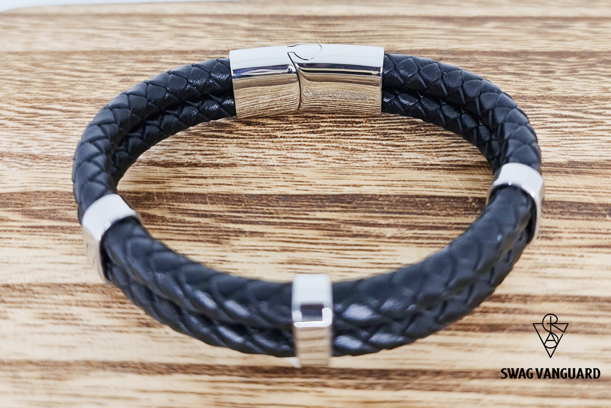 Stainless Steel Clasps and Hardware with Black Braided Calf Leather