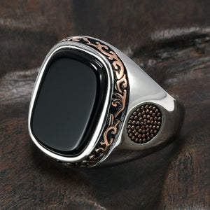 Pure 925 Sterling Silver With Natural Black Agate Stone