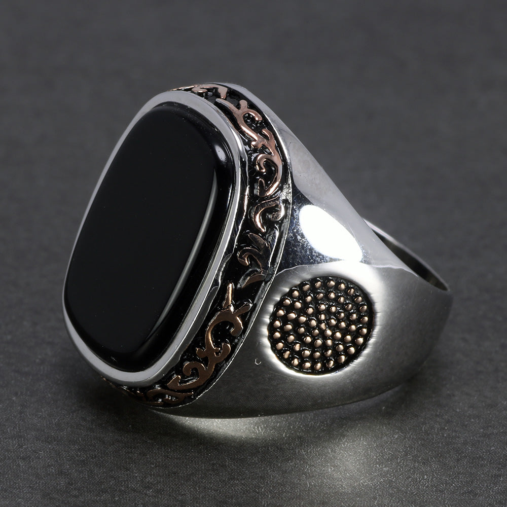 Pure 925 Sterling Silver With Natural Black Agate Stone