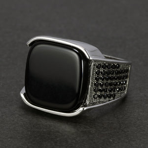 Pure 925 Sterling Silver with Black Natural Agate Stone with Black Zircon