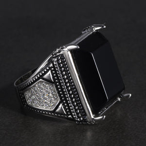 Pure 925 Sterling Silver with Natural Black Agate & Zircon Stone