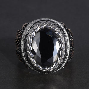 Pure 925 Sterling Silver with Natural Black Agate and Zircon Stone